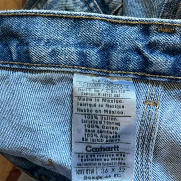 Carhartt Heavy Duty Distressed Carpenter Blue Work Dungaree Fit Jeans - Picture 1 of 3
